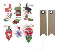6 stickers 3D bottes de Noël 6,5 cm + 20 étiquettes kraft Fanion - Graine Créative Multicolore G