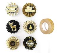 6 Stickers 3d Médaillons De Noël 4 Cm + Masking Tape Doré À Paillettes 5 M