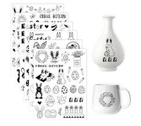 6 Stickers De Pâques 19x14cm Lapin De Pâques Noir Et Blanc Autocollant à Frotter Pour Bougies Meubles Verre Bois Album Photo Bricolage