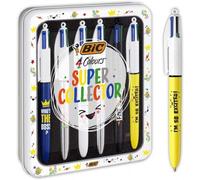6 Stylos Bic 4 Couleurs - Avec Décor - Super Collector - Boîte Métal