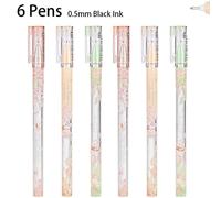 6 Stylos Gel 0.5mm, Encre Noire, Série Cherry Flower, Stylo Signature De Haute Qualité, Papeterie D'étude