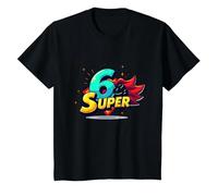 6 & Super: Célébration d'anniversaire de Style Bande dessinée vibrante T-Shirt, Enfant, Noir, 10 Ans