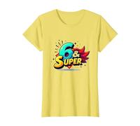 6 & Super: Célébration d'anniversaire de Style Bande dessinée vibrante T-Shirt, Femme, Citron, XXL