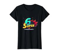 6 & Super: Célébration d'anniversaire de Style Bande dessinée vibrante T-Shirt, Femme, Noir, XL