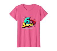 6 & Super: Célébration d'anniversaire de Style Bande dessinée vibrante T-Shirt, Femme, Rose Chiné, 3XL