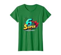 6 & Super: Célébration d'anniversaire de Style Bande dessinée vibrante T-Shirt, Femme, Vert Kelly, XS