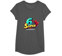6 & Super: Célébration d'anniversaire de Style Bande dessinée vibrante T-Shirt, Fille, Asphalte, XS