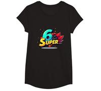 6 & Super: Célébration d'anniversaire de Style Bande dessinée vibrante T-Shirt, Fille, Noir, S