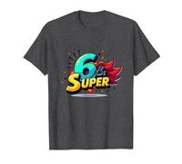 6 & Super: Célébration d'anniversaire de Style Bande dessinée vibrante T-Shirt, Homme, Chiné Foncé, 6XL
