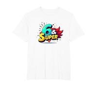 6 & Super: Célébration d'anniversaire de Style Bande dessinée vibrante T-Shirt, Homme Grandes Tailles, Blanc, 2X Tall
