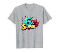 6 & Super: Célébration d'anniversaire de Style Bande dessinée vibrante T-Shirt, Homme, Gris Chiné, S