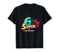 6 & Super: Célébration d'anniversaire de Style Bande dessinée vibrante T-Shirt, Homme, Noir, XL