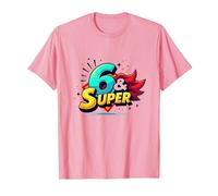 6 & Super: Célébration d'anniversaire de Style Bande dessinée vibrante T-Shirt, Homme, Rose, 3XL