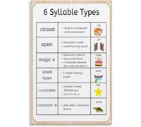 6 Syllable Types Educational Poster Phonics Reading Guide Classroom Canvas