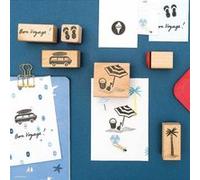 6 tampons bois avec encreur - Voyage de vacances Multicolore G