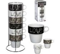6 Tasse A Cafe + Support Metal Mug Love Deco Gris G