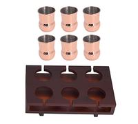 6 tasses cocktail en acier inoxydable 100ml avec plateau en bois - mug cuivré durable, design fait main, idéal pour gin, vodka, mojito et fêtes à domicile
