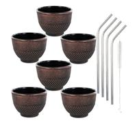 6 tasses en fonte noires 15 cl + 4 pailles en inox Youdoit