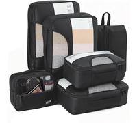 6-teiliges Koffer Organizer Set, Packwürfel aus 600D Reißfestes Gewebe & EVA mit großem Volumen, Formstabile Reise Organizer Set für Koffer, Packing Cube für Kleidung,Schuhe & Kosmetik-Schwarz