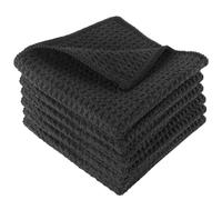 6 Torchons de Cuisine Noir Microfibre - Serviettes de Cuisine Lavable 20x20 cm, Torchons de Cuisine Ultra Doux, Absorbants et sans Peluches, Tissu Alvéolé Idéal pour Nettoyage et Séchage de Vaisselle