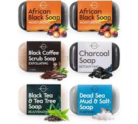 6 Unique Savons Noir Naturel, Ecologiques Aux Huiles Essential Pour Visage Corps Thérapeutiques Soin De La Peaux, Savon Charbon, Mer Morte, African, Café, Argile Verte, Thé Noir Pour Homme Femme