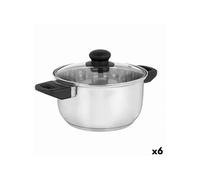 6 Unités de Casserole avec Couvercle en Verre Argenté Acier inoxydable 4.8 L 34 x 14.5 x 24 cm