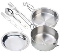 Semptec Set de 6 ustensiles de cuisine en acier inoxydable spécial camping