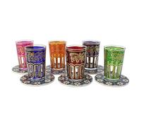 6 verres à thé marocains multicolores avec 6 dessous de verre en mosaïque en céramique Beau design classique (MTC1)