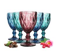 6 Verres à vin colorés 300 ml Relief Décorés Coffret Cadeau