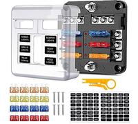 6 Voies Boîte à Fusibles, Porte Fusible avec Bus Négatif, Blocs Fusible Lame avec 16 Fusibles 6 Voyants LED Couvercle de Protection pour 12V/24V Voiture Automobile Bateau Marine Camion SUV