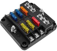 6 Voies Boîte Fusibles 12V, Porte Fusible Blocs Fusible Lame avec 16 Fusibles 6 Voyants LED Couvercle de Protection
