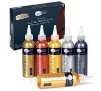 Artina Metallic kit peinture acrylique métallisée séchage rapide pour toile | 6x150ml or argent bronze cuivre scintillant forte pigmentation pour peindre Couleurs Acryliques Métallisées pinceau Crylic