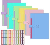 6 X A4 Expanding File Folders,5 Pocket Folders With Snap Closure,Letter Size Accordion Document Organizer (With 64 Labels)