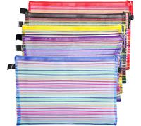 6 X A4 Zip Mesh Wallets With Zip Fasteners,Colourful Rainbow Stripes For Office,School,Household (6 Colours)