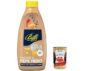 6 x Biffi Linea Professionale, Maionese al Pepe nero, poivre noir mayonnaise mayonnaise sauce squeeze 900 g + polpa italien gourmet 400 g