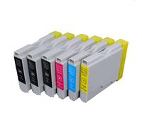 6 x Cartouche d'encre compatible Brother LC1000, LC970 pour imprimantes DCP-350C, DCP-330C, DCP-135C, DCP-150C, DCP-153C, DCP-353C, DCP-357C, DCP-540CN, DCP-560CN, DCP-750CW, DCP-770CW, FAX-1355, F