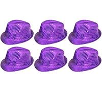 6 x Chapeau à paillettes en rouge, noir, argent, or, violet, vert ou rose Accessoire de costume, chapeaux Fedora, lot de gangsters des années 1920 pour hommes et femmes (Violet)