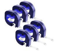 6 x Compatible avec Dymo Ruban pour Etiqueteuse, Recharge pour Dymo Letratag Plastique Ruban 12mm x 4 m pour LT-100H XR XM LT-100T LT-110T 200B Noir sur Blanc 91221/91201