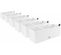 PAFEN Ensemble 6en1 6X Jardinière de balcon, aspect rotin, 4 couleurs, pot de fleurs avec indicateur de niveau d'eau (Blanc)
