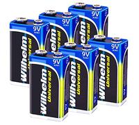 6 x Piles Bloc 9V universelles Wilhelm, également adaptées aux détecteurs de fumée de 10 Ans Pile Bloc Longlife pour Une durée de Vie maximale 6LR61 9 Volts