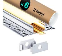6 x Profilé Aluminium Led Encastrable 2m (12m) Profilé Led Pour bande LED jusqu'à 20mm, Convient pour Plafond/Mur/Carrelage et sol - Canal Led et Diffuseur LED avec Embouts, 2000 x 61,8 x 13,8 mm