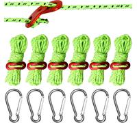 6 X Reflective Tent Ropes With Aluminium Bungee Cord,Carabiner,4 M Tent Guide Lines For Camping,Hiking,Outdoor Activities
