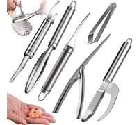 6 x Shrimp Peeler, Fish Scaler,Stainless Steel Fish Scaler,Shrimp Line Knife,6 in 1 Kit for Scaling and Gutting Shrimp