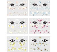 6 X Temporary Daisy Face Tattoos, Flower Face Tattoo Stickers, Make-Up Stickers, For Cosplay Masquerade Carnival Theme Party