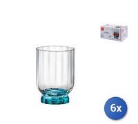 6 X Verre Florian En Verre Transparent Pied Bleu Pour Rocks 30 Cl