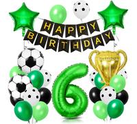 6 Year Birthday Football Ball, Football Party Decorations, Aluminium Football, Latex Ball, Green Black, For Boys, Children, Birthday, Sports Theme Decoration