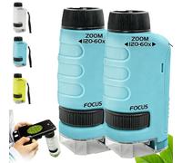 60-120x Microscope Portable Enfant, Comprend 12 Lames De Spécimens,pour Le Jardin, La Forêt Et Les Expériences, Gift for Girls 4-12 Years, Boy, Girl (Bleu,2)