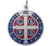 60.400.31 émail Médaille San Benedetto Argent émaillé mesure 10 cm Saint Benedict esorcismo