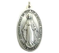 (60.836.30) - Médaillon représentant le miracle de la vierge Marie avec un logo et une prière en anglais, en argent, 9 cm de hauteur
