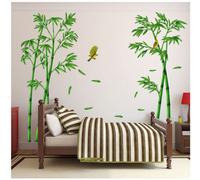 60*90cm*2?Grand Bambou Sticker Mural Plante Verte Oiseau Sticker Mural Chambre Salon Bureau Décoration Murale Vert